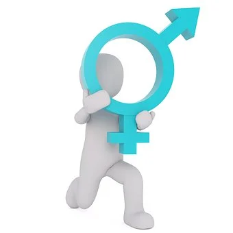 Egalité Personnage qui tient le symbole Femme Homme réuni